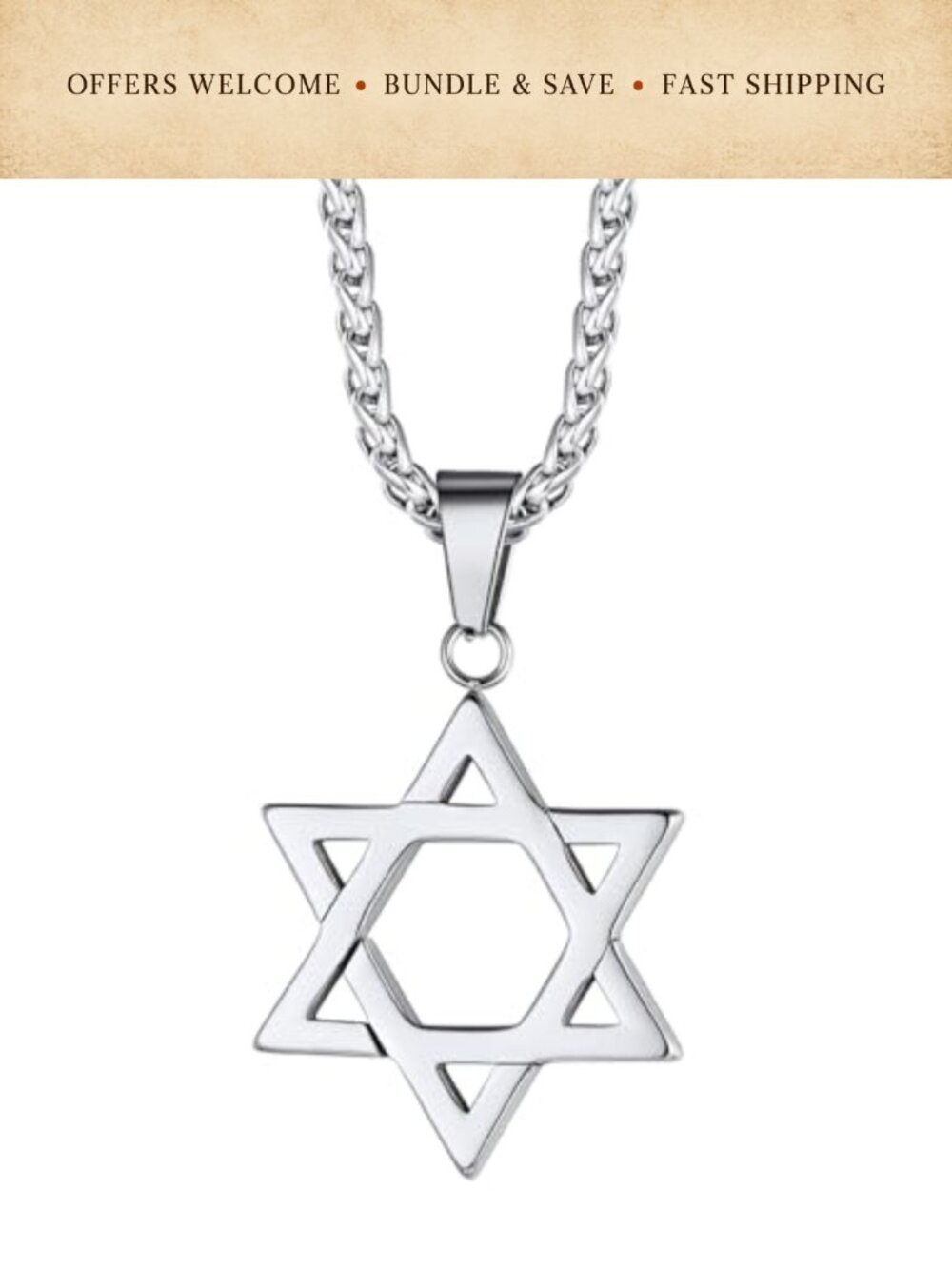 Richsteel Star of David Necklace 316L Stainless Steel 22in Chain